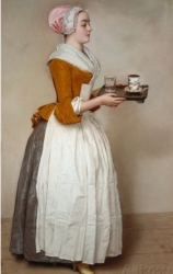Что изображено на подносе у девушки на картине Лиотара "Шоколадница"