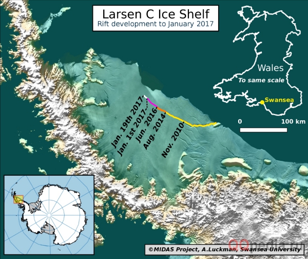 Как и где наблюдать за огромным ледником которые откалывается от Антарктиды
