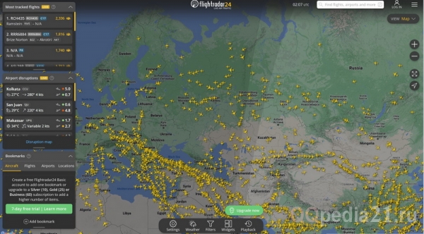 пассажирские самолеты над украиной, карта